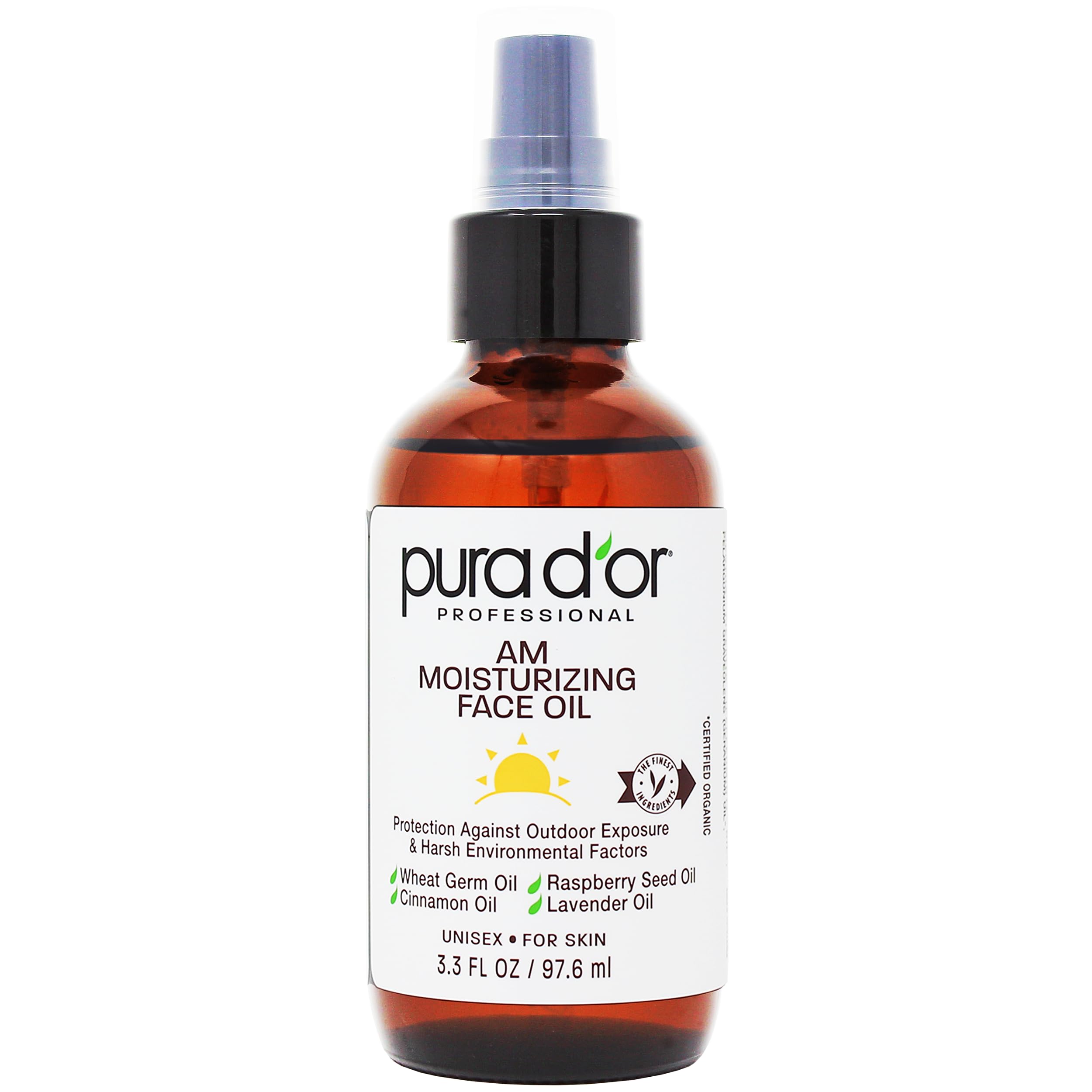 PURA D'OR AM Face Oil, bote-aceite: hidratación suave para la piel al despertar.
