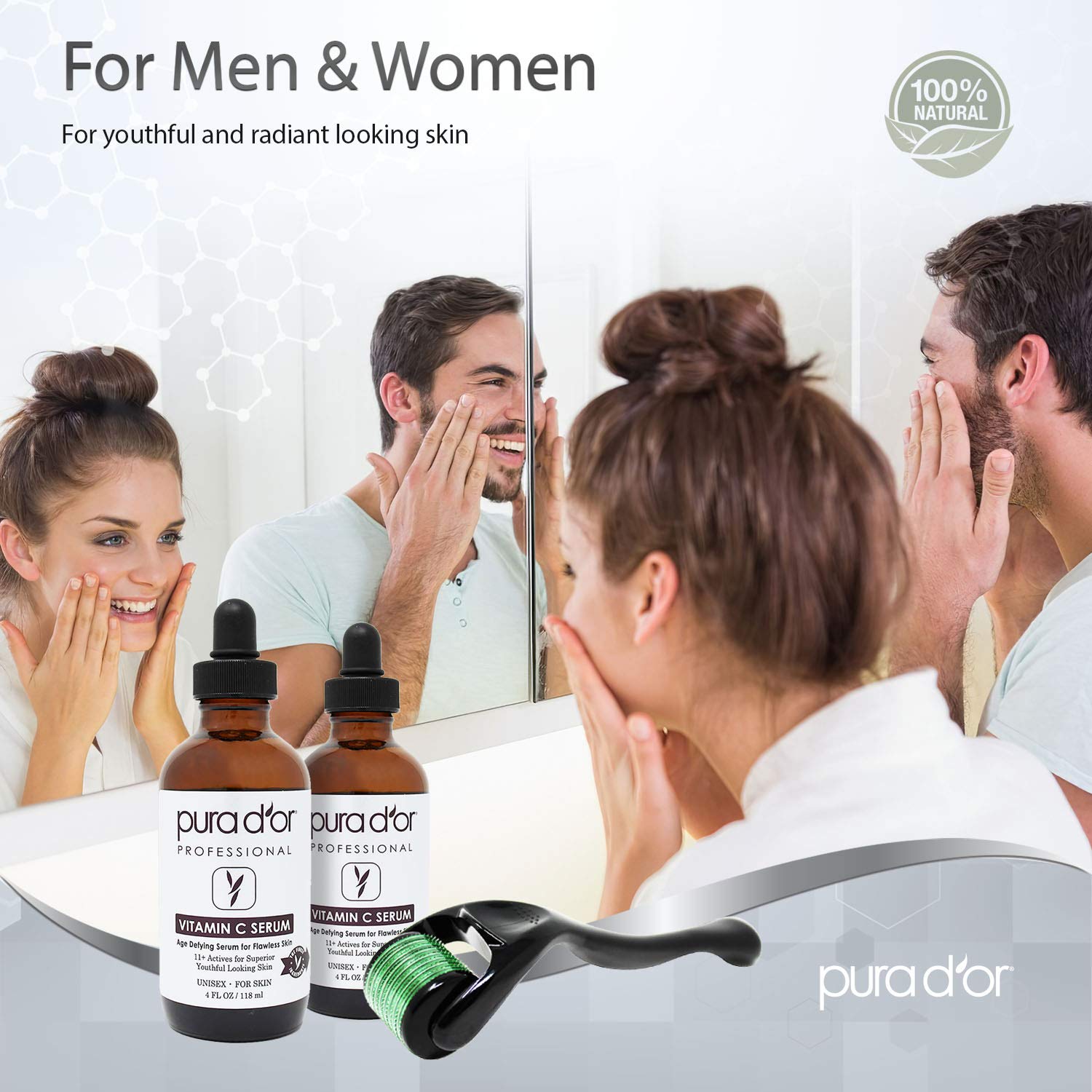 PURA D'OR kit suero y rodillo para cuidado facial completo.