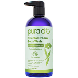 PURA D'OR Oriental Dream Body Wash, botella frontal para duchas diarias con aroma vigorizante