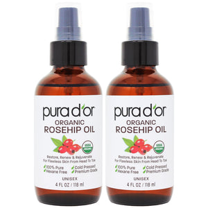 Aceite PURA D'OR de rosa mosqueta, relajante para cabello y control del frizz.