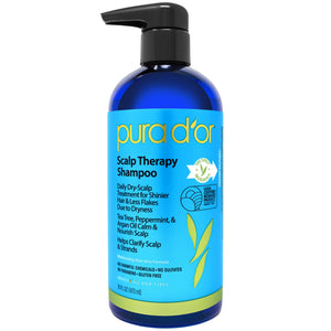 PURA D'OR Scalp Therapy Shampoo: botella de menta con aroma refrescante para el cuero cabelludo