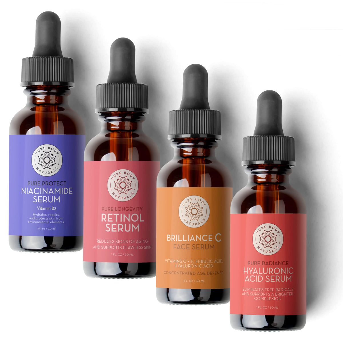 Pure Body Naturals serum ácido hialuronico en botella para hidratacion suave