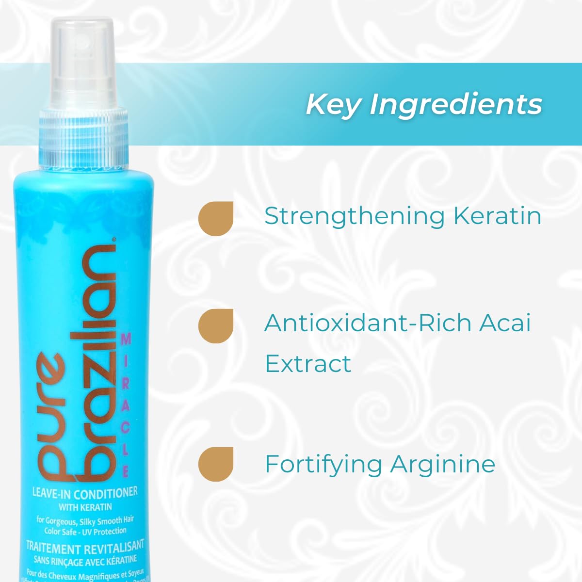 Pure Brazilian acondicionador sin enjuague brillo sedoso en cabello.