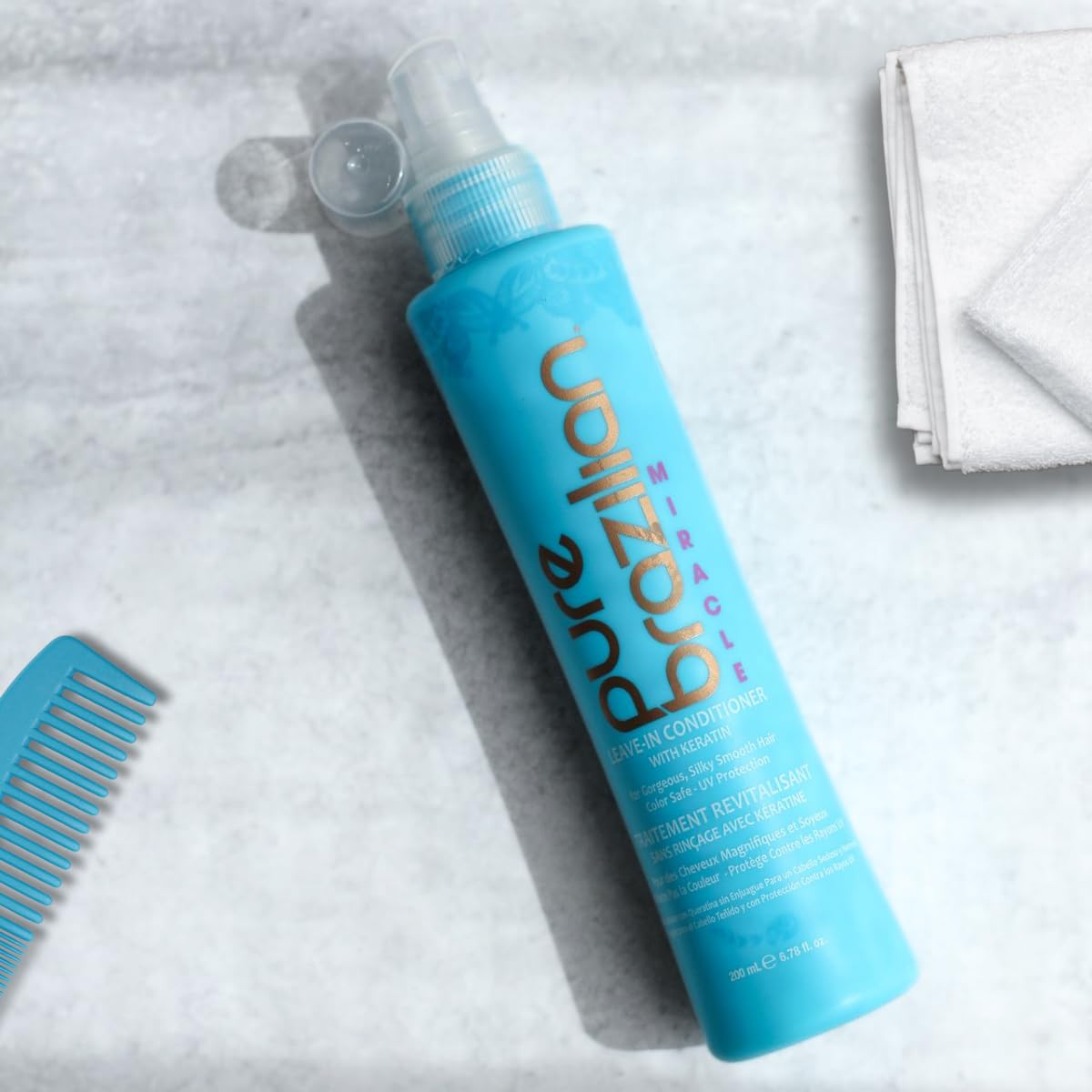 Pure Brazilian keratina enriquecido acondicionador sin enjuague para fortificar el cabello.