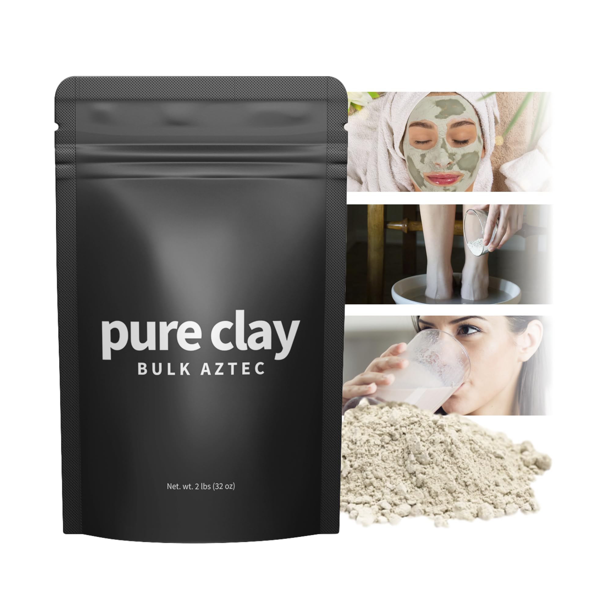 PURE CLAY arcilla bentonita azteca polvo para mascarillas faciales y baños desintoxicantes.