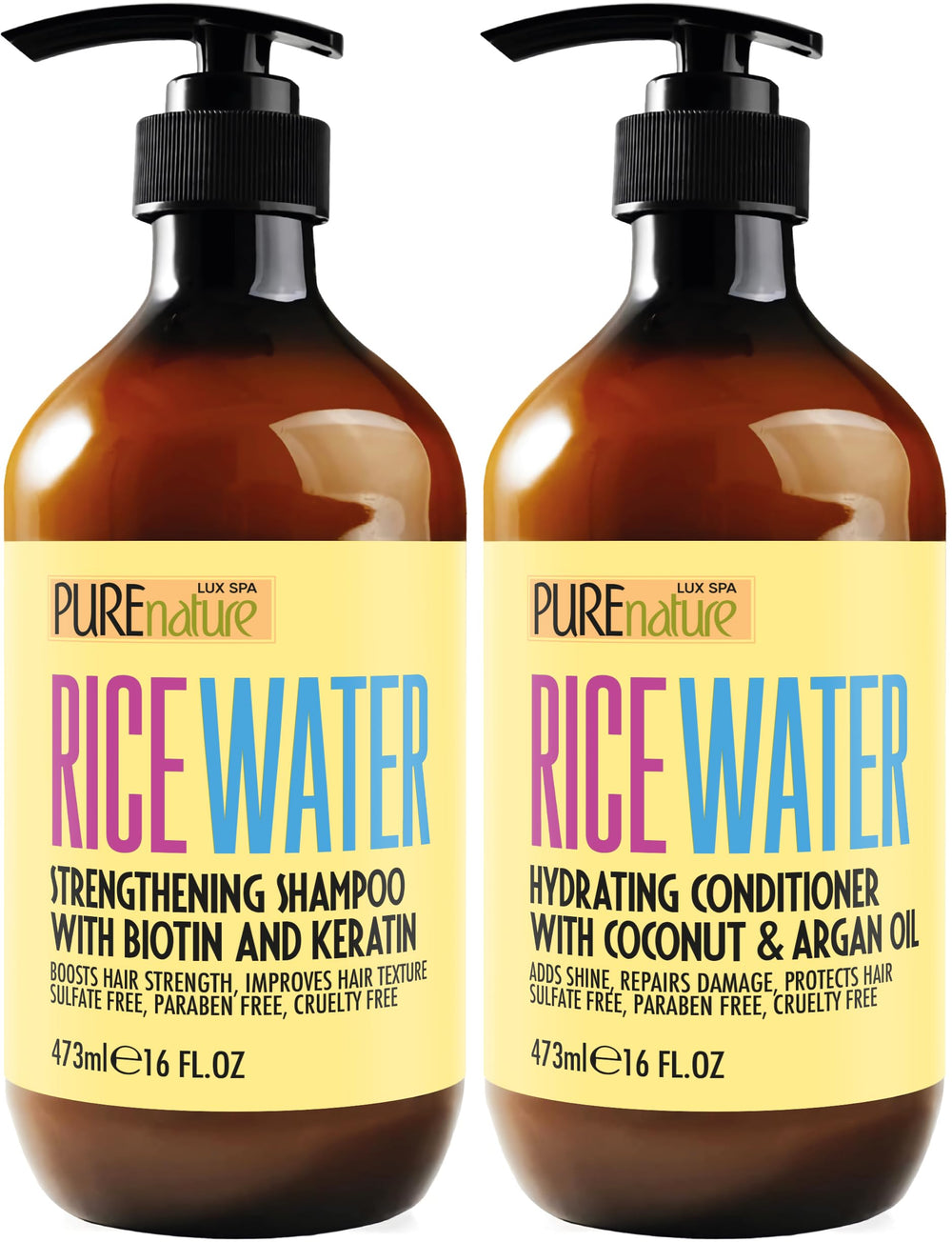 Pure Nature Lux Spa Champú de arroz fortalece cabellos finos para mayor cuerpo.