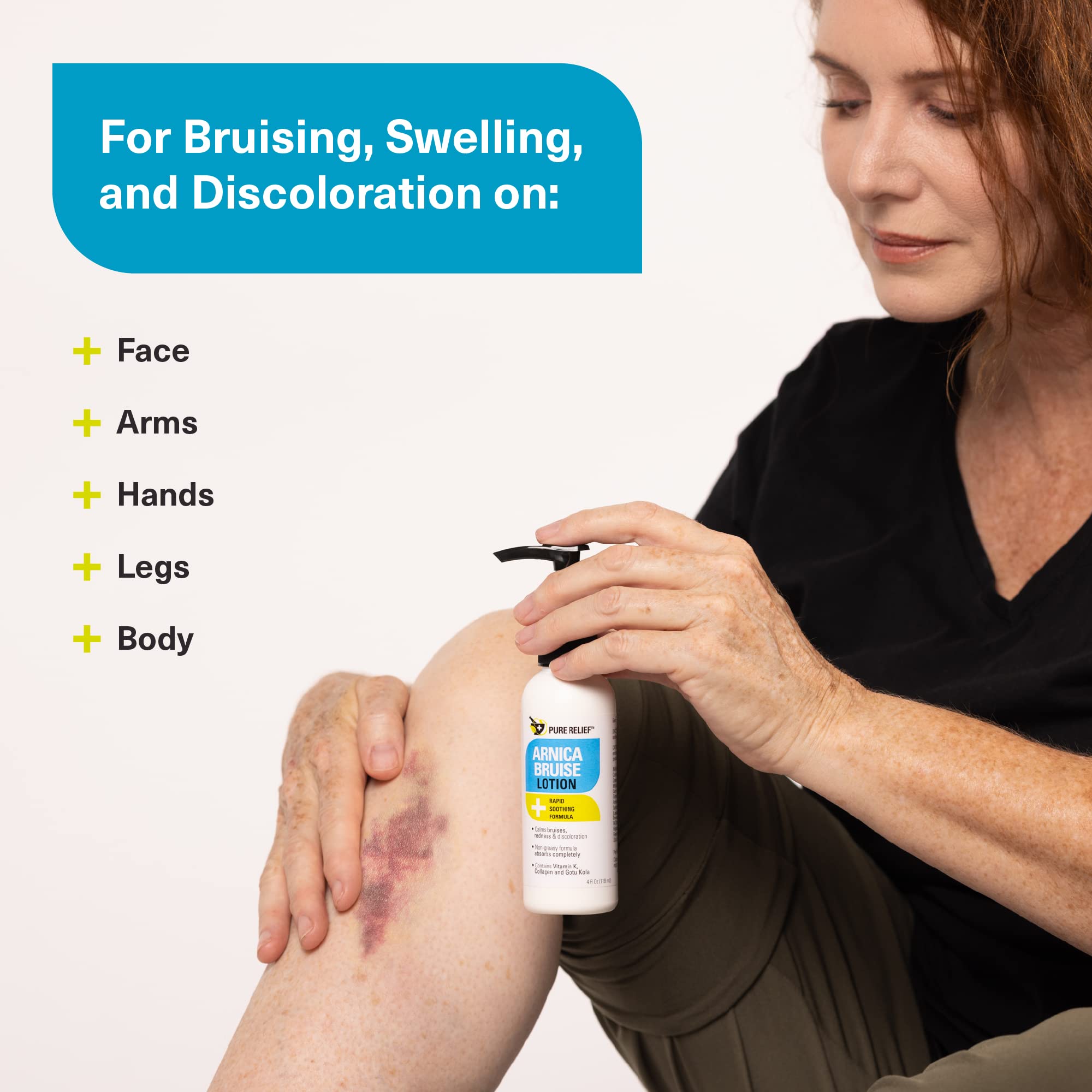 Pure Relief Arnica Crema, botella en primer plano, fórmula suave para uso diario.