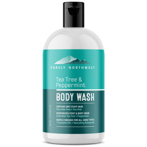 Purely Northwest Ducha Arbol de Te Botella: limpieza suave para piel sensible y aroma fresco.