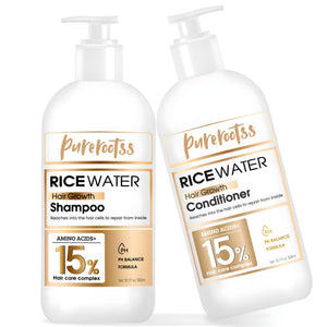 PureRootss champú agua de arroz, botella para uso diario con suavidad