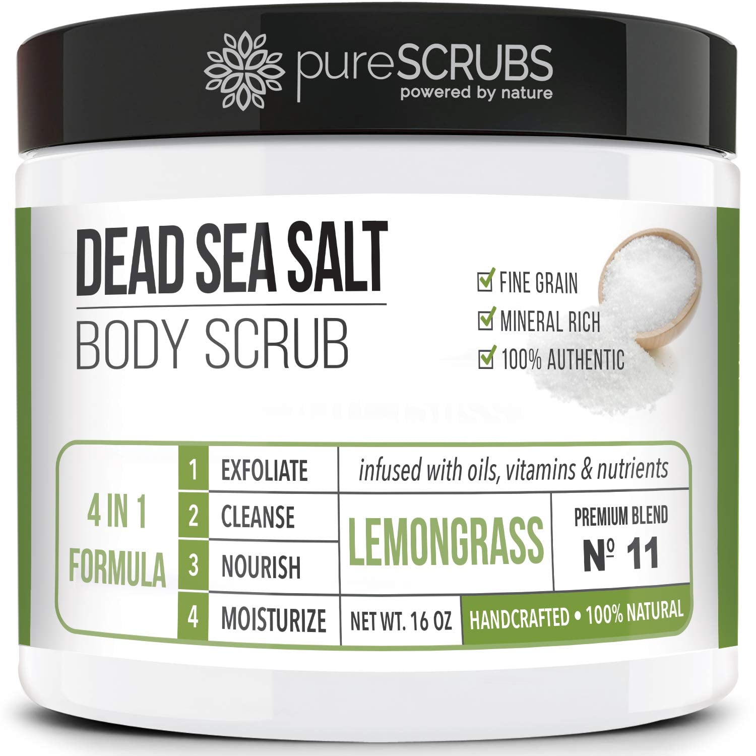 PureSCRUBS exfoliante corporal con sal marina y hierba de limón para piel suave