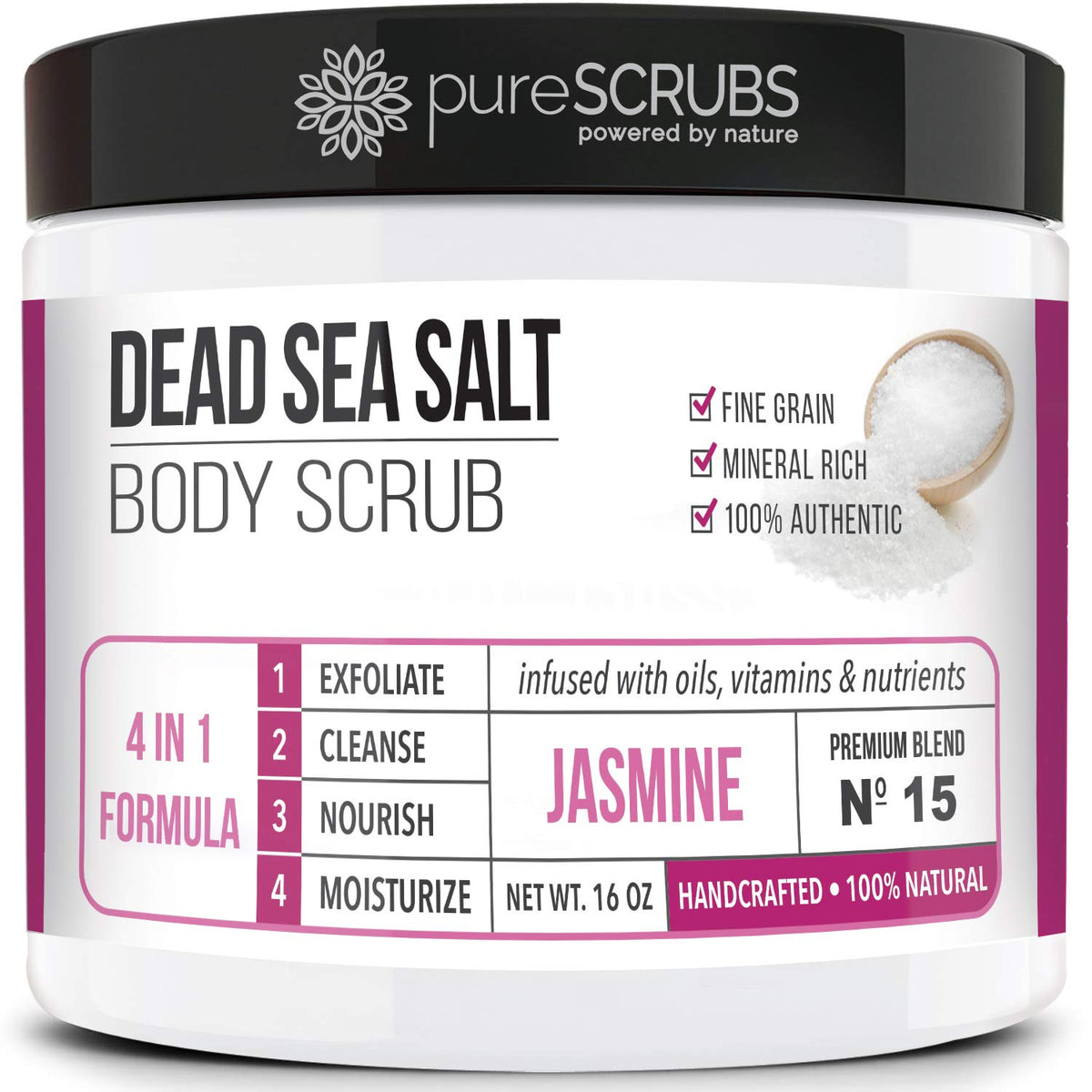 PureSCRUBS Exfoliante corporal Jazmín 16 oz para piel suave y radiante.