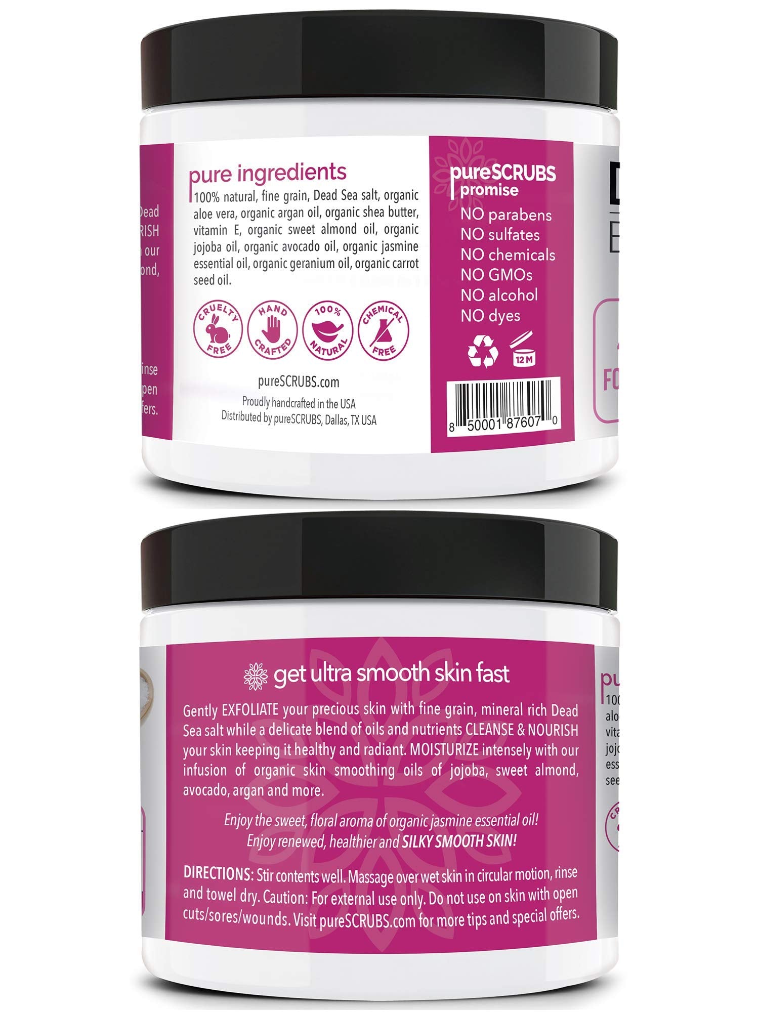 PureSCRUBS Sal del mar con ingredientes y nutrientes para piel nutrida.