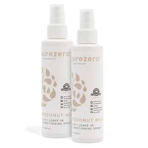 Purezero condicionador sin enjuague en botella pulverizadora para hidratación intensa.