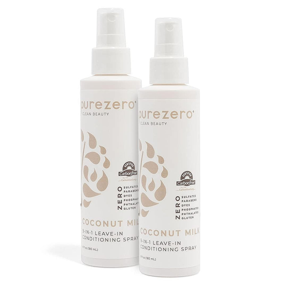 Purezero condicionador sin enjuague en botella pulverizadora para hidratación intensa.