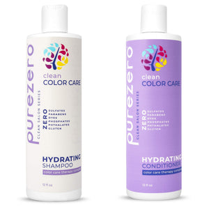 Purezero cuidado del color champú: vista frontal de la botella, protege el color y aporta hidratación.