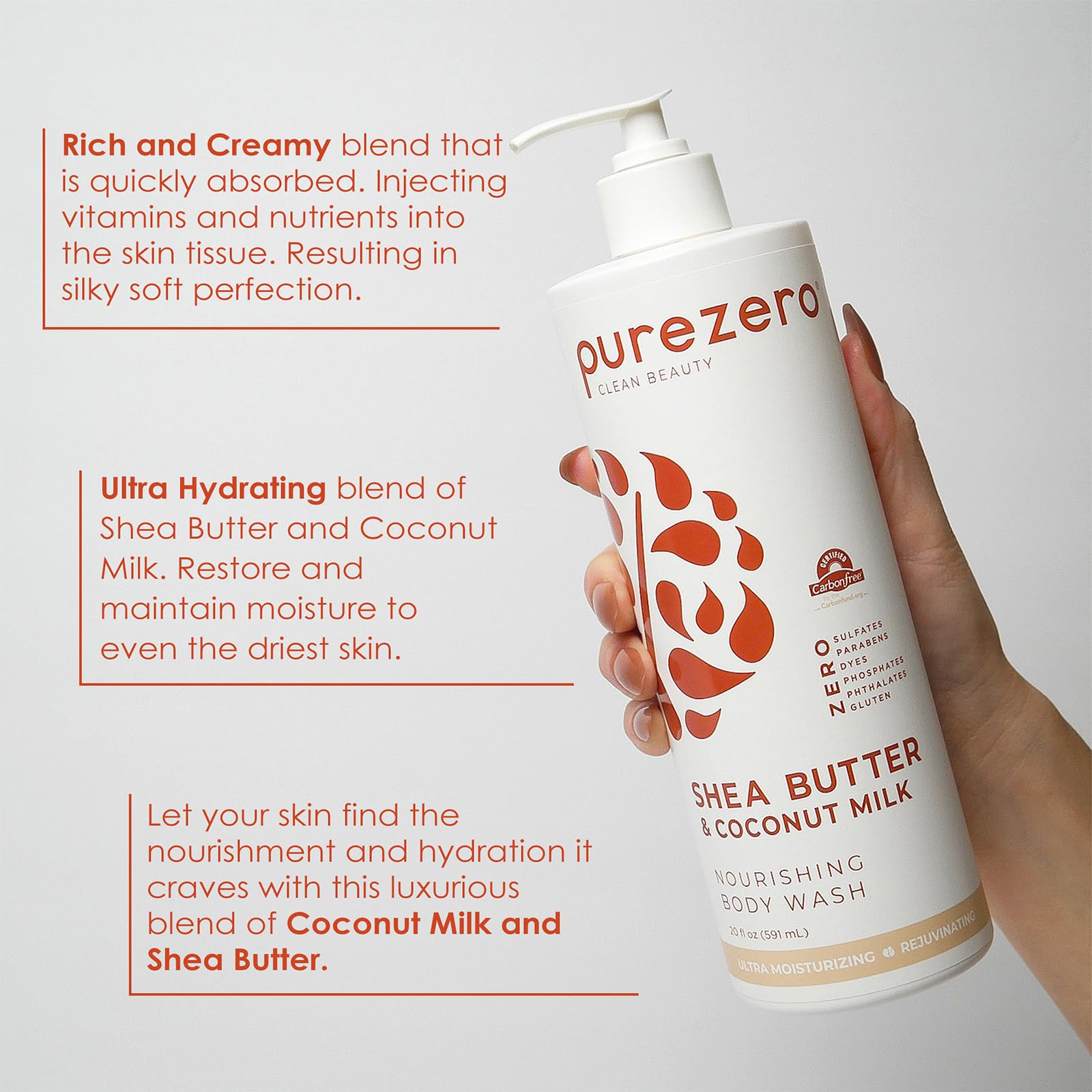 Purezero textura nutritiva con manteca de karité y coco nutre la piel.