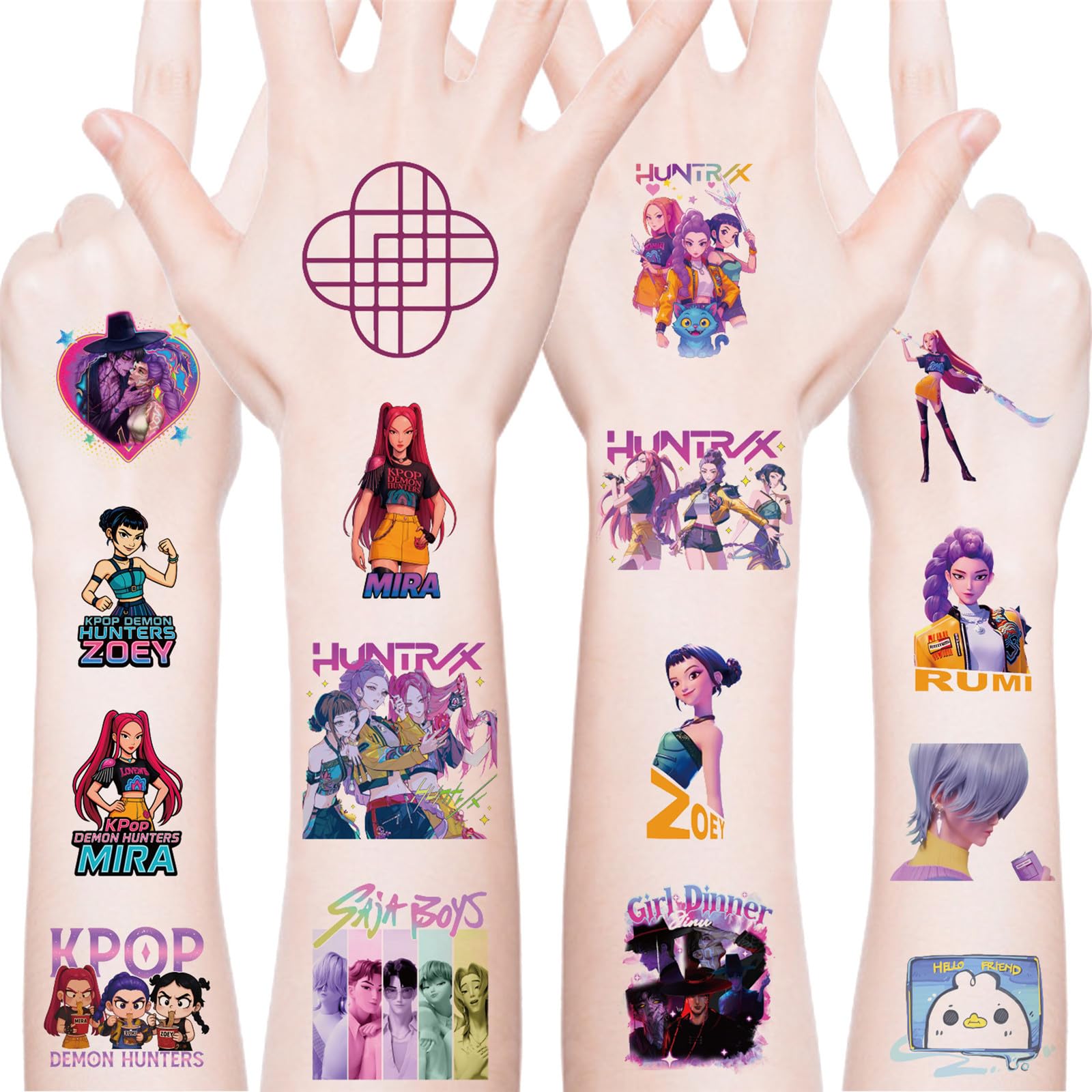 PWSTY Demon Movie Hunters tatuajes: diseño colorido para fiestas infantiles