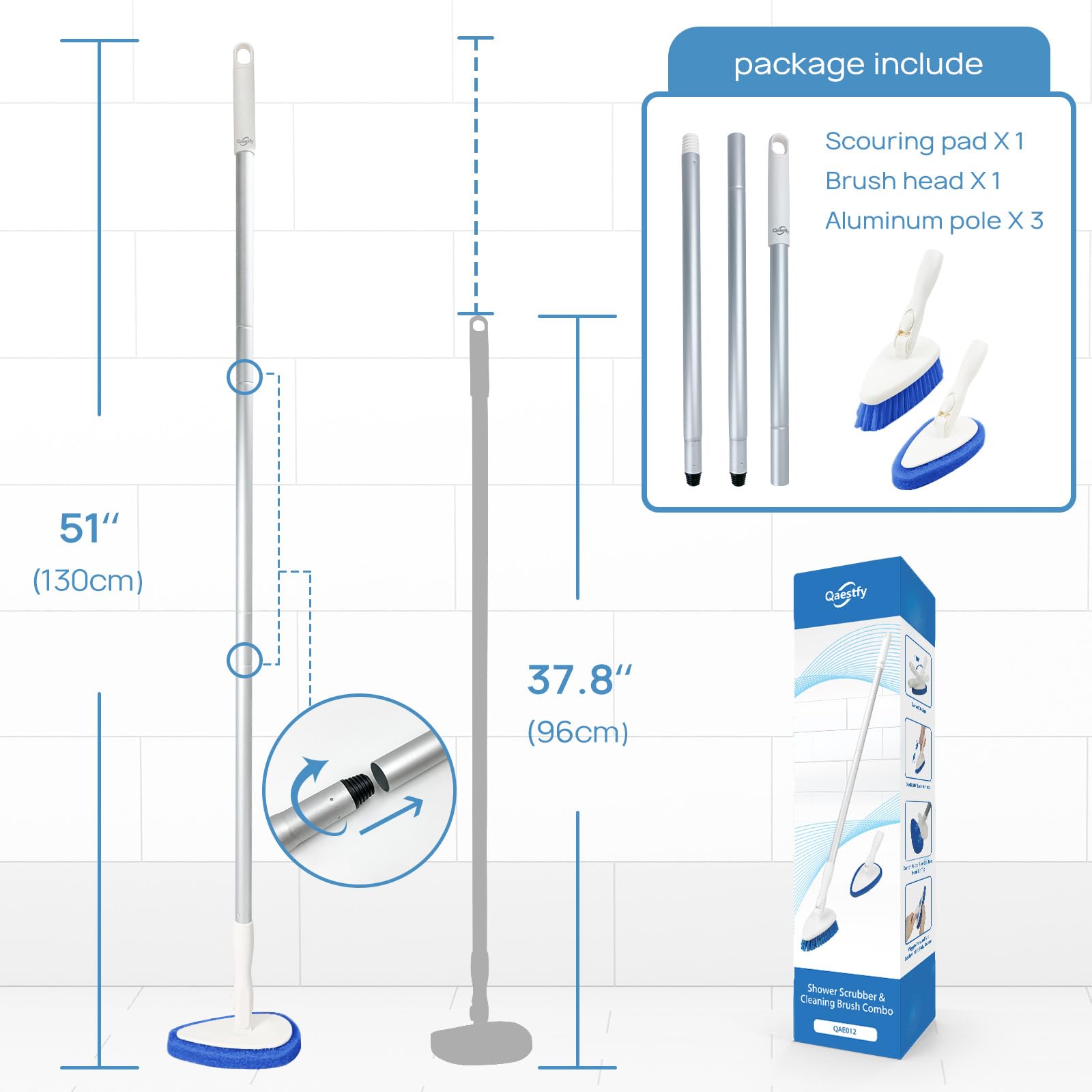 Qaestfy alcance largo de 51 pulgadas con gancho para almacenamiento