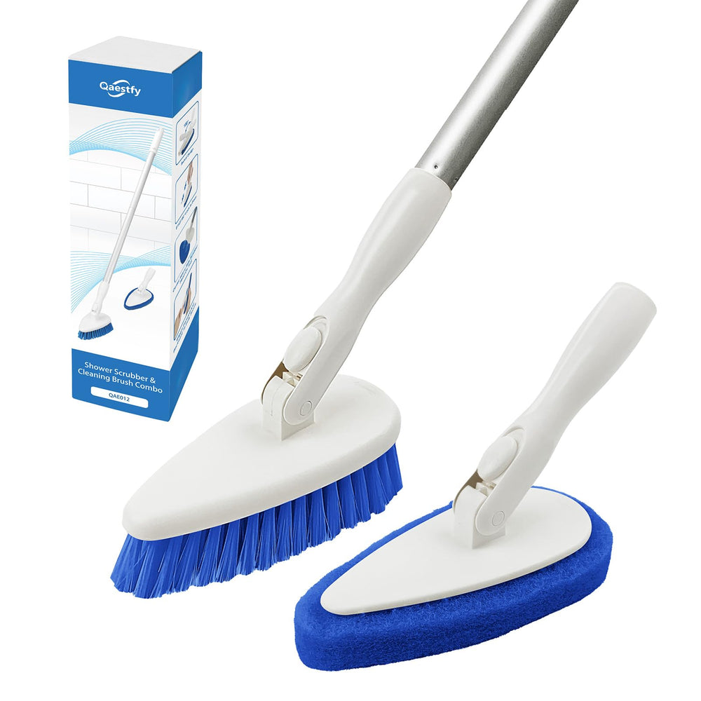 Qaestfy cepillo ducha con mango ajustable de 51 pulgadas facilita limpieza sin agacharse