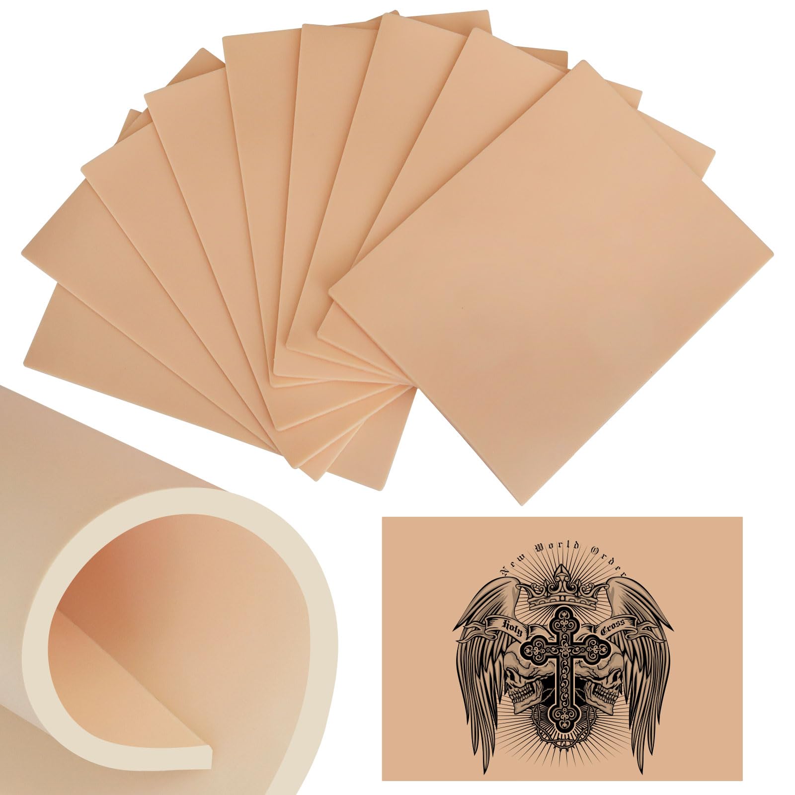 Práctica de tatuaje con piel de silicona Qeqanazo 3mm, ideal para principiantes.