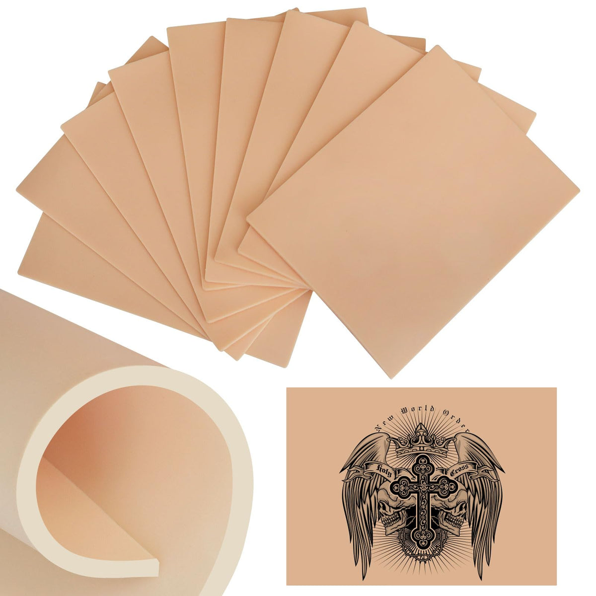 Práctica de tatuaje con piel de silicona Qeqanazo 3mm, ideal para principiantes.