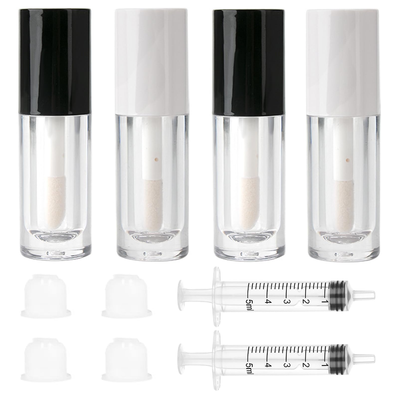 Qeuly brillo labial 6 ml con tapa negra, ideal para viajes y rellenado fácil.