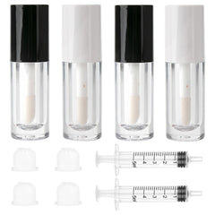 Qeuly brillo labial 6 ml con tapa negra, ideal para viajes y rellenado fácil.