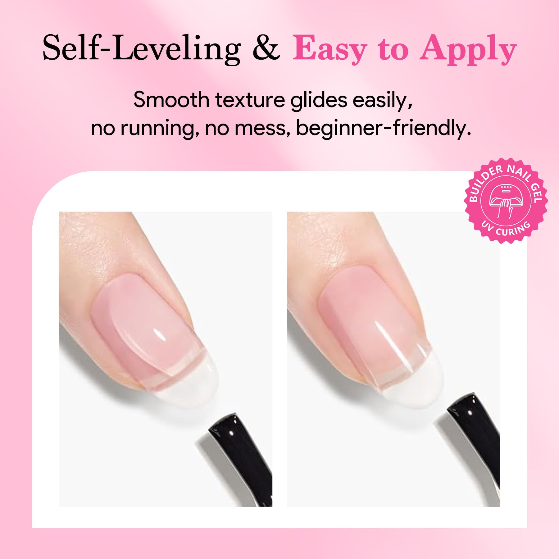 QIEK Builder Nail Gel, acabado brillante y capa superior.