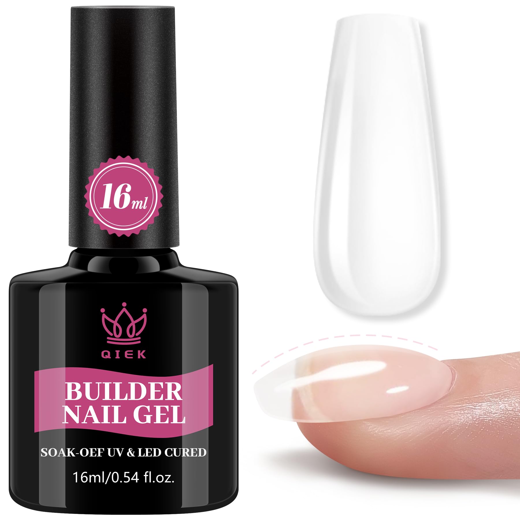 QIEK Builder Nail Gel, aplicación suave para uñas uniformes y niveladas.