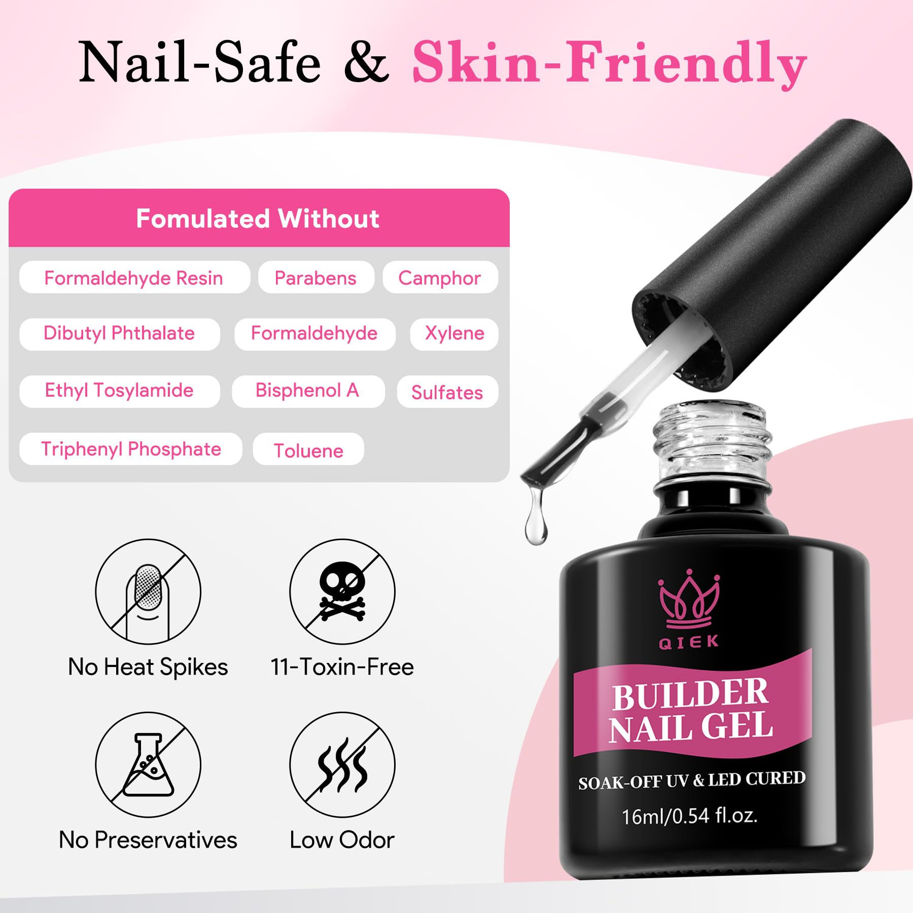 QIEK Builder Nail Gel, capa base para extensión y fijación de tips.