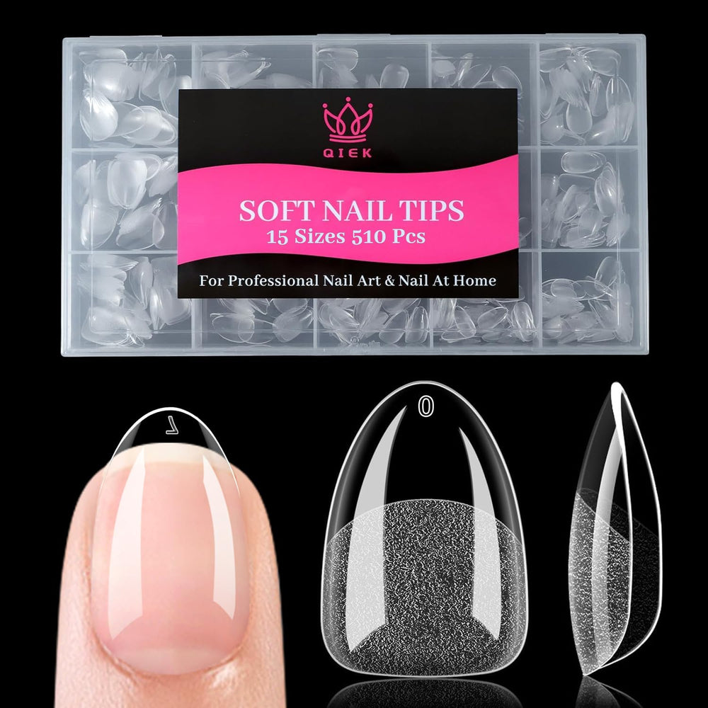 Uñas falsas QIEK en almendra extra corta, ajuste natural y acabado limpio