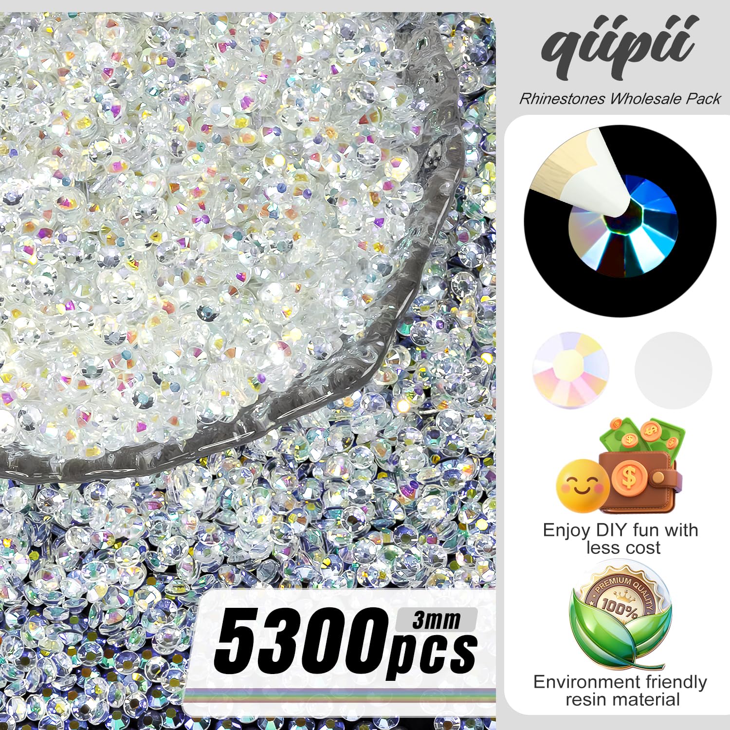 Piedras de resina qiipii AB 3mm para decoración de manos y uñas