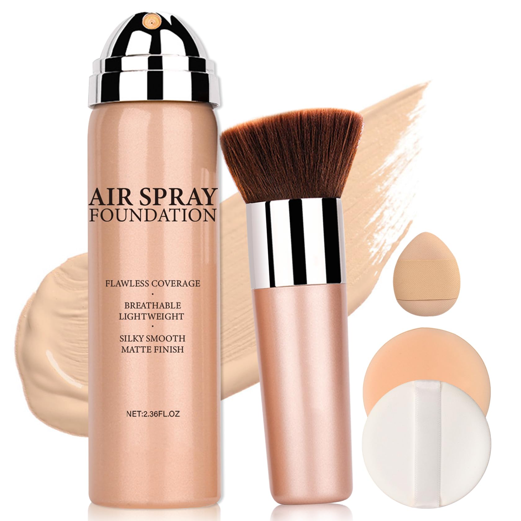 QIUFSSE Maquillaje mineral aerógrafo: base en botella para cobertura total y acabado neutro