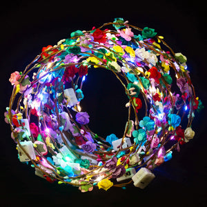 QSJQAMG corona de flores con LED para diadema en primavera, brillo sutil para fiestas.
