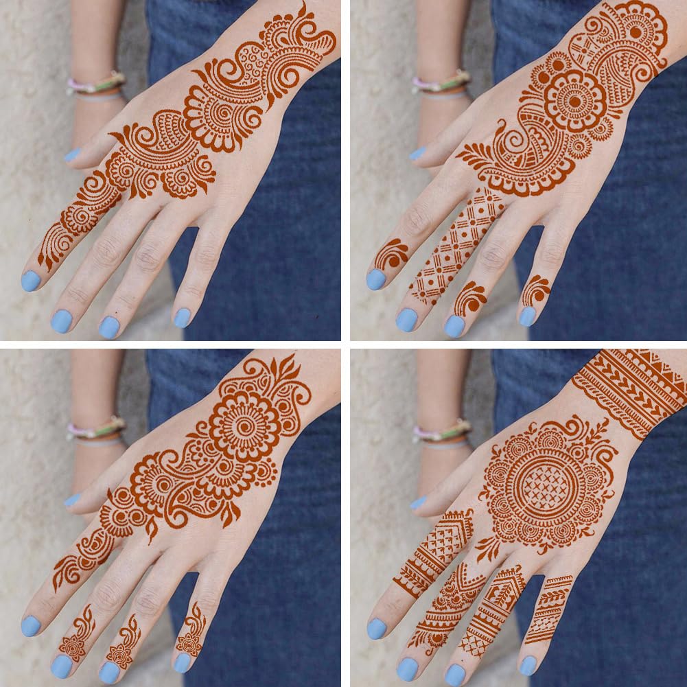 QSTOHENA Henna: plantillas diseños para manos, fáciles de aplicar en piel.