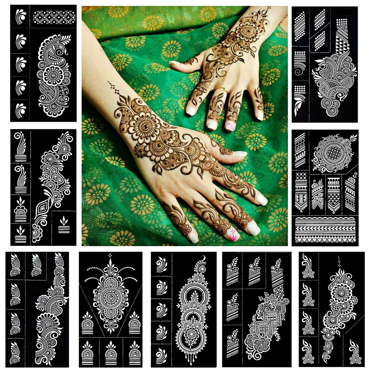 QSTOHENA Henna: plantillas hojas florales para decoraciones temporales seguras.
