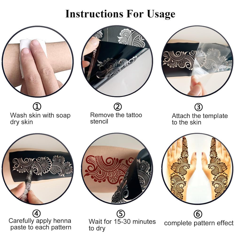 QSTOHENA Henna: plantillas reutilizables para fiestas, bodas y eventos.