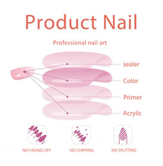 Quezadyl mano con uñas pegadas brillantes, ideal para looks diarios.