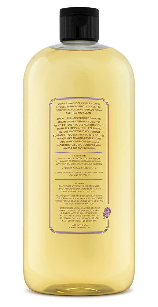 Quinn's Jabon de Castilla Lavanda concentrado, reduce residuos de envases.