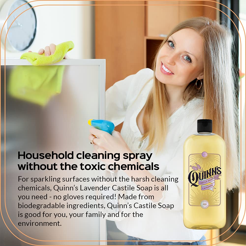 Quinn's Jabon de Castilla Lavanda, limpiador multiusos para hogar y superficies.