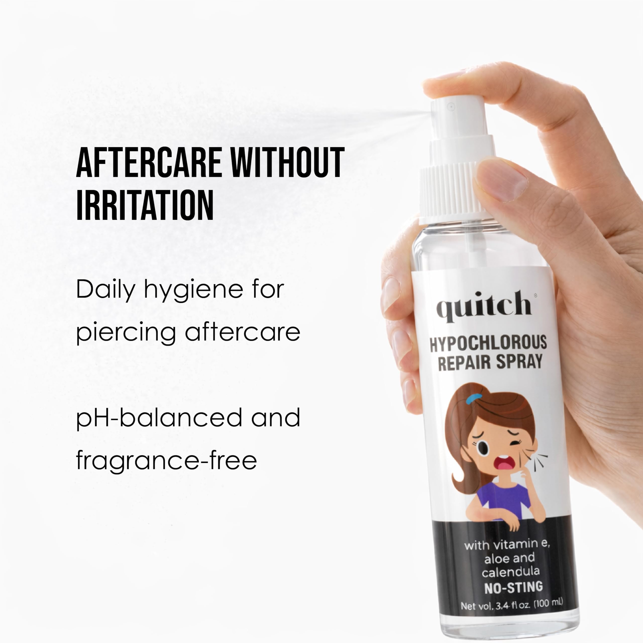 Quitch aplicación sin contacto para higiene de piercings sin irritación.