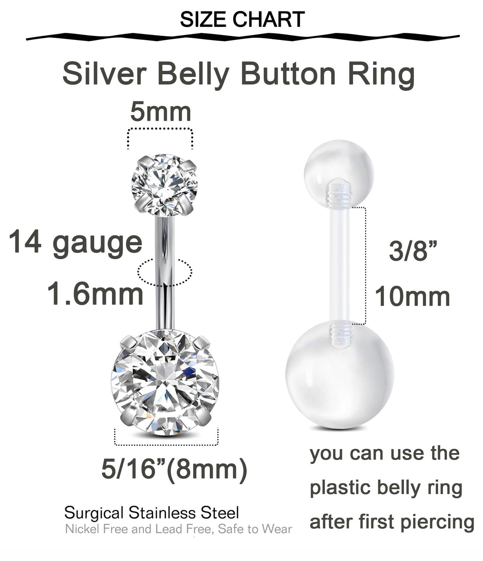 QWALIT anillo ombligo 14G 10mm bola 5mm para seguridad
