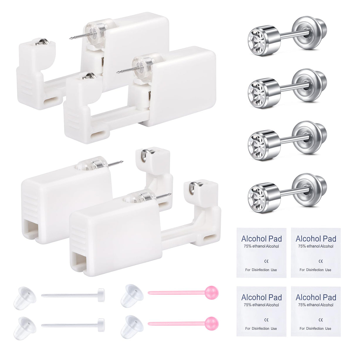 QWALIT kit de perforación de orejas: dos pares para uso doméstico seguro y cómodo.