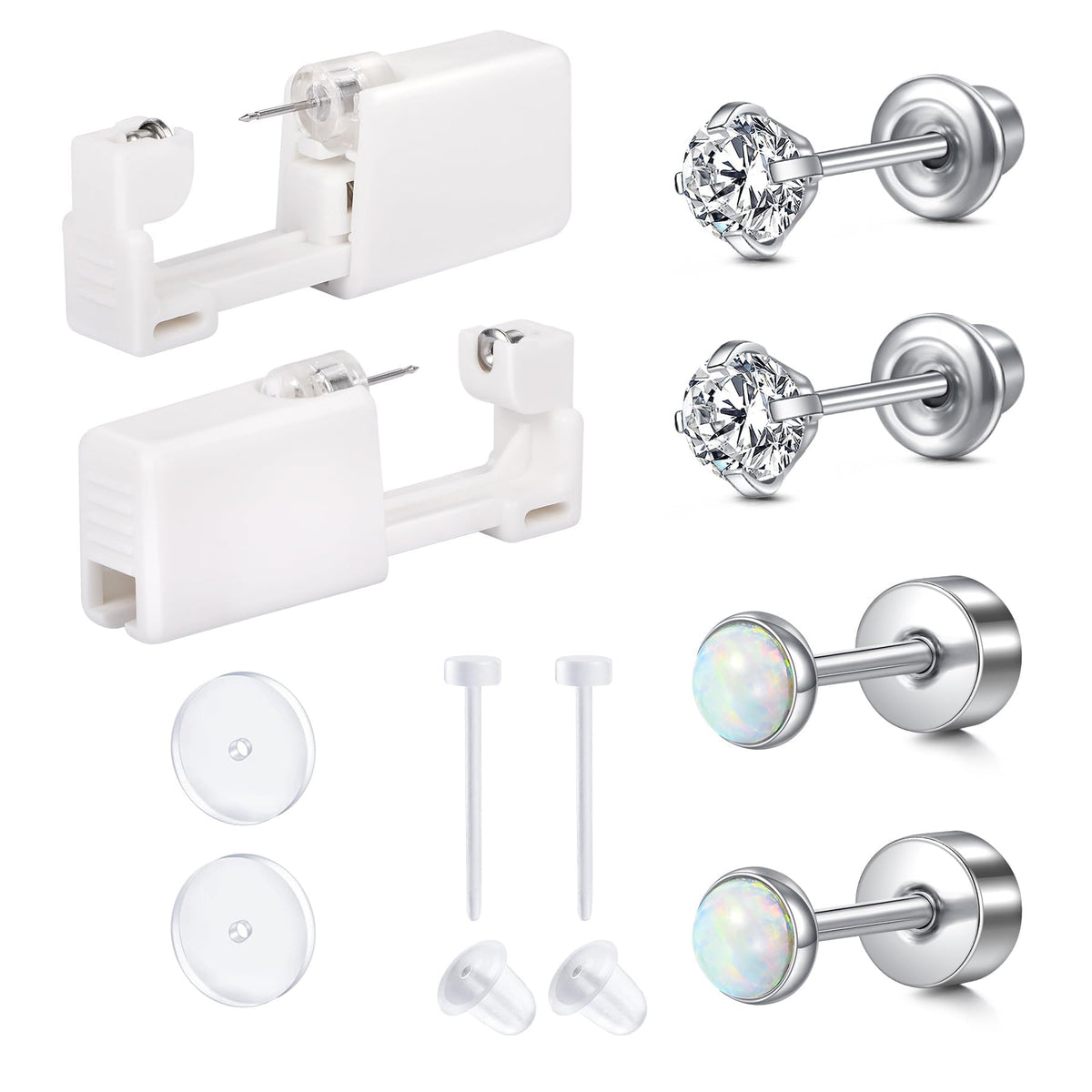 QWALIT kit de perforación de oreja con aretes incluido para uso doméstico seguro.