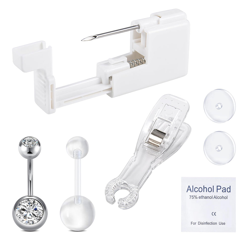 Pistola QWALIT para piercing de ombligo en plata, uso doméstico seguro.