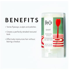 R+Co Dart Pomade Stick: aplicación suave para domar flyaways sin esfuerzo.