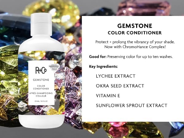 R+Co Gemstone Color Shampoo, aplicación mostrada, espuma suave para color más estable