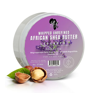 RA COSMETICS manteca batida de karité con lavanda, empaque elegante para piel suave.