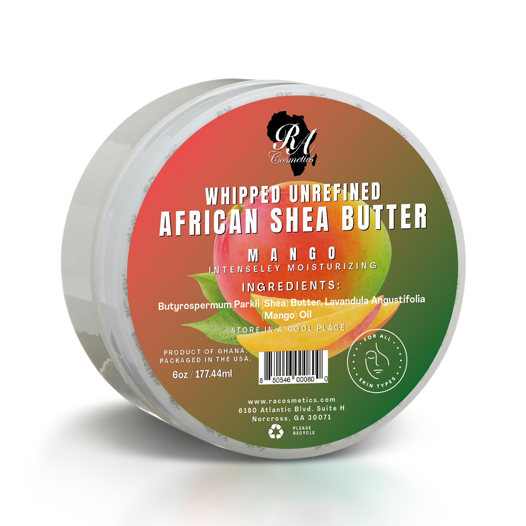 RA COSMETICS Manteca de karité batida con mango: envase para piel suave y nutrida