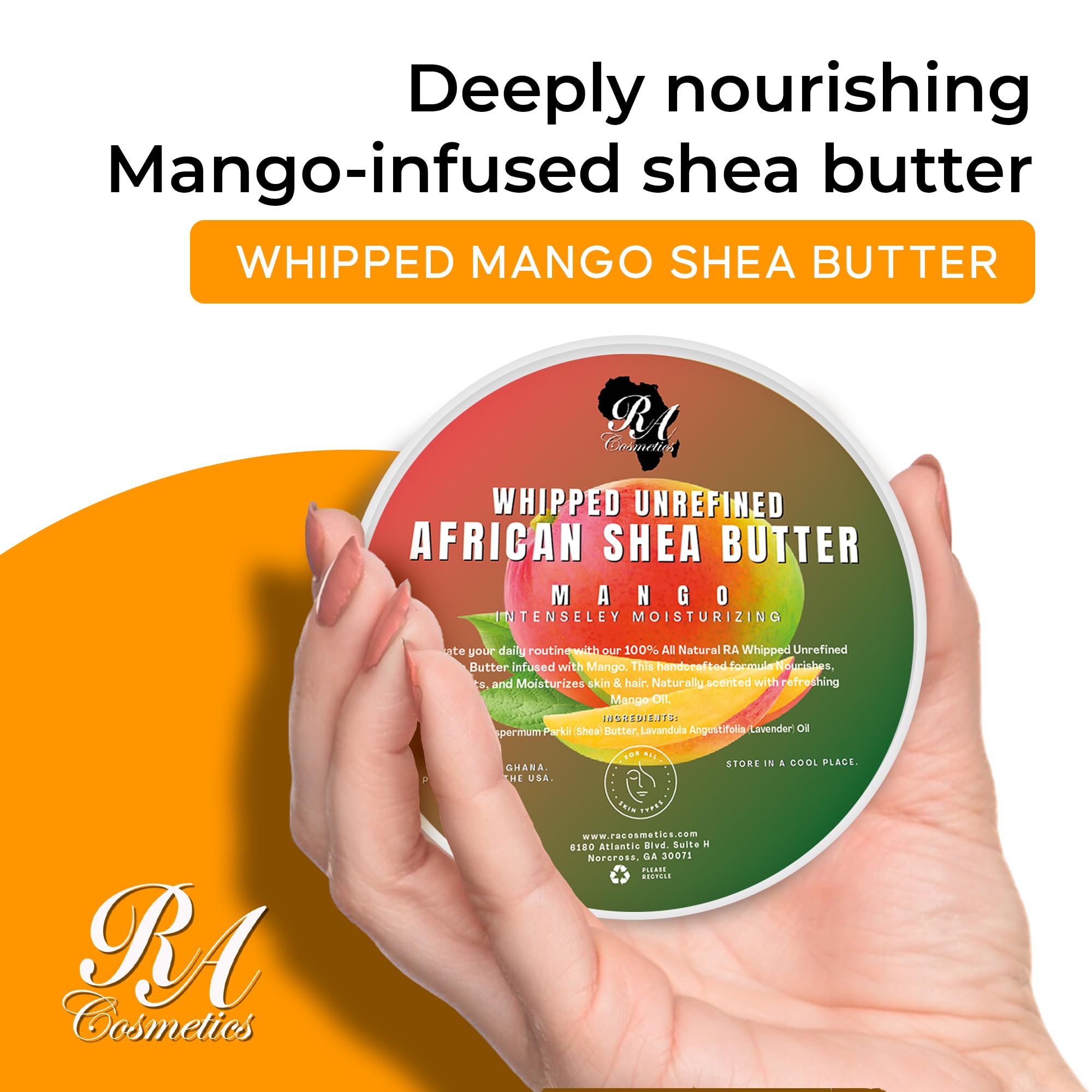 RA COSMETICS Manteca de karité batida mango: textura cremosa para hidratar piel y cabello
